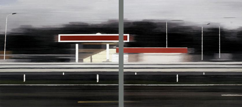 Service Station 2011 oil on wood dyptich