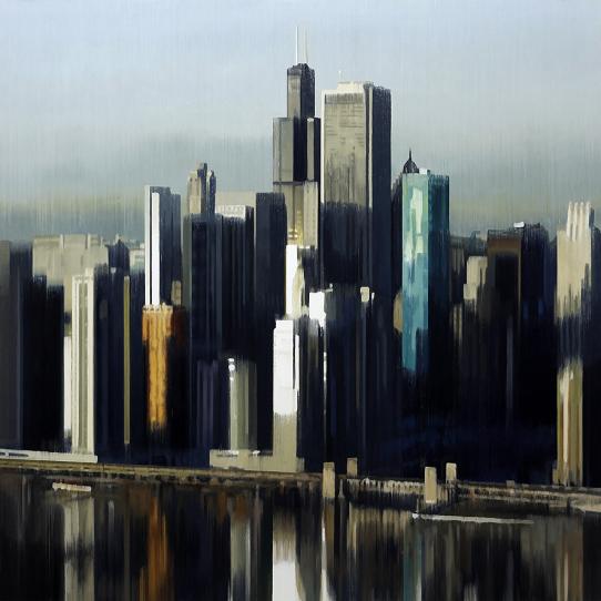 Waterfront (Chicago) 2018 oil on wood 140 x 140 c - Jan Ros 